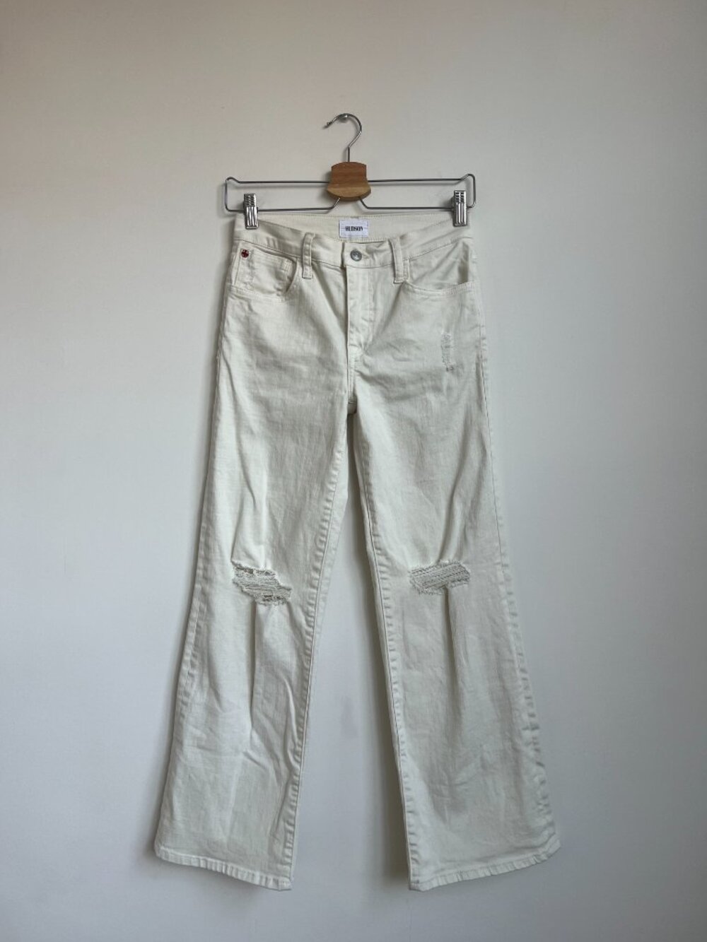 Hudson Rosalie Wide Leg Ankle Jean, White Jeans with Distressed Detail, Size 24